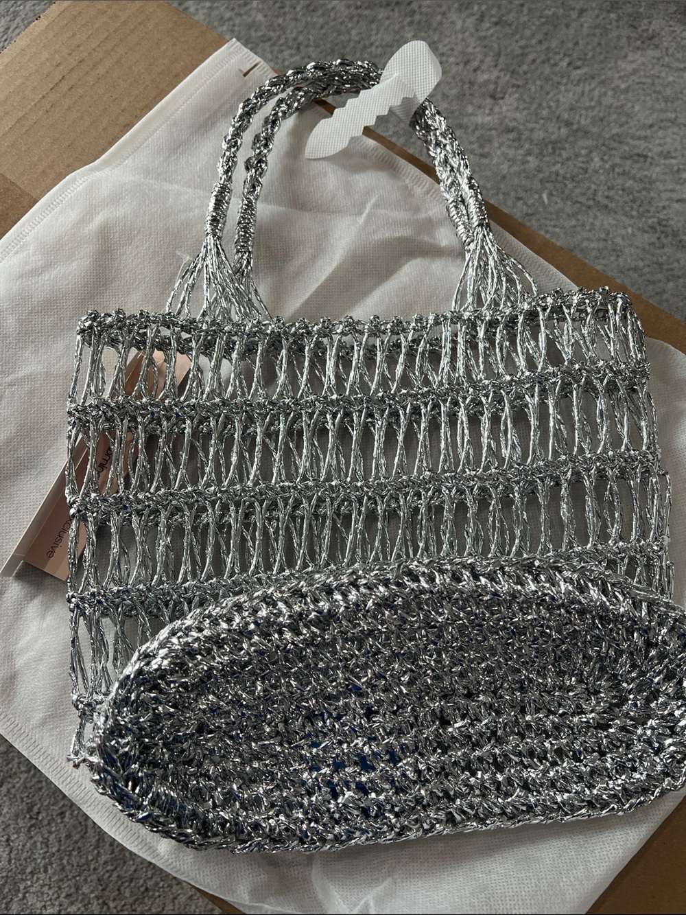 Aqua Silver Metallic Crochet Tote